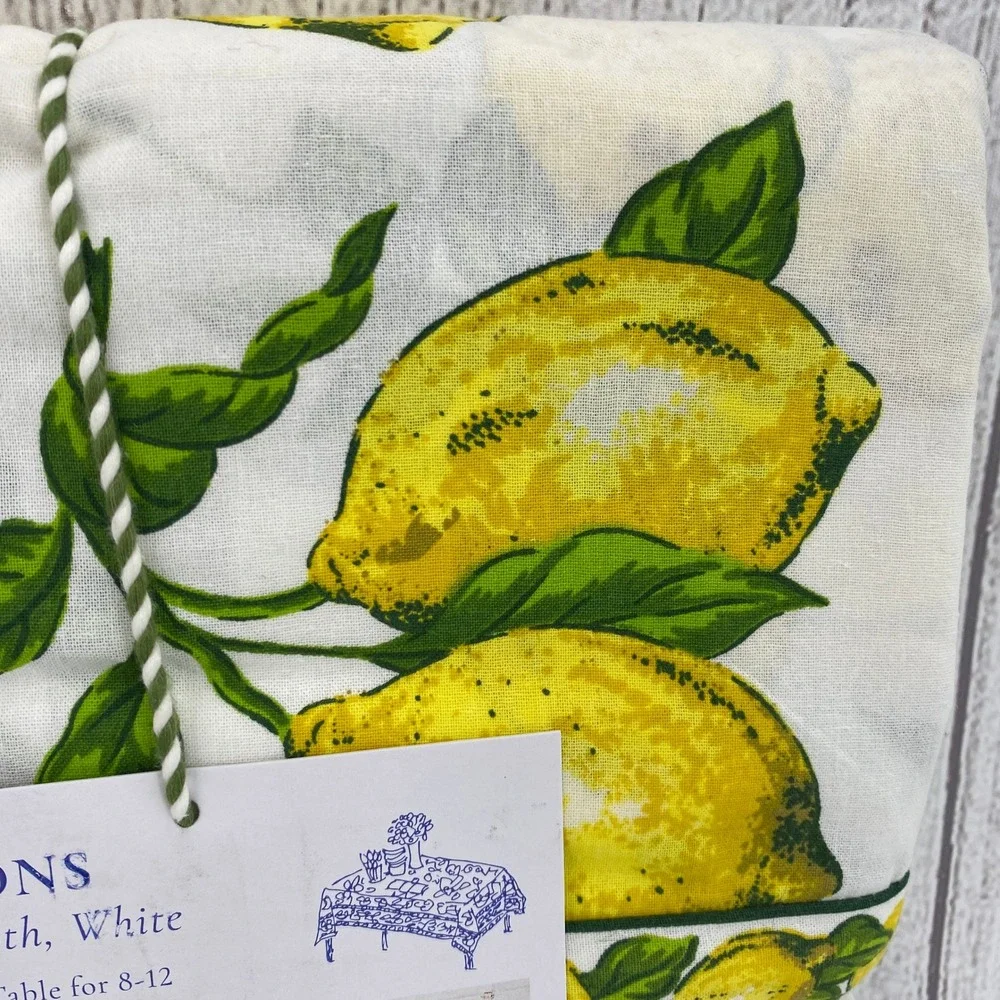 April Cornell Tablecloth 60x102 Lemon White Yellow Cotton Citrus Fruit Print